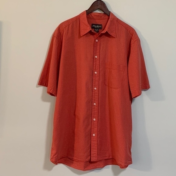 Eddie Bauer 100% Cotton Short Sleeve Button Down Shirt Large Tall Colour Salmon - Picture 1 of 10